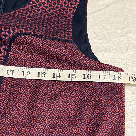 Etcetera Geometric Sleeveless Shift Dress Size 10 Red Navy Cotton Blend Lined - Picture 6 of 10